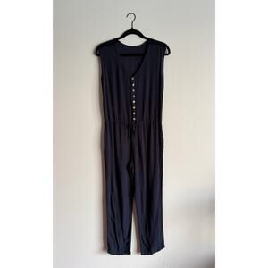 Los Banditos Black Sleeveless Button Front Pocket Tie Waist Jumpsuit - Medium